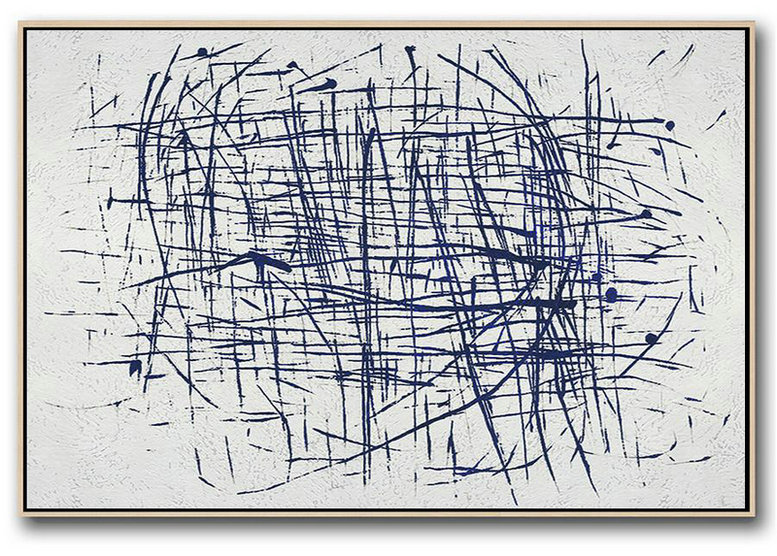 Modern Paintings,Horizontal Abstract Painting Navy Blue Minimalist Painting On Canvas,Huge Abstract Canvas Art
